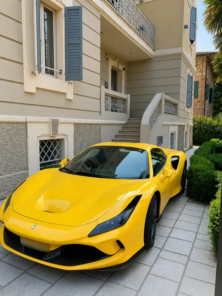 Auto gialla parcheggiata accanto alla villa